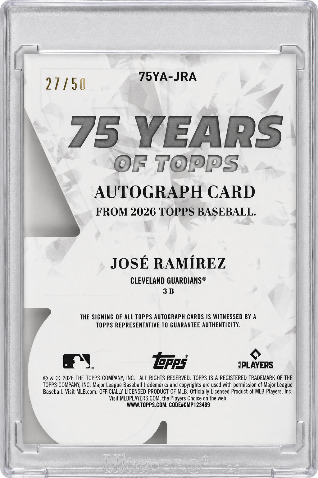 2026 Topps Baseball 75 Years of Topps Autograph Gold Parallel #75YA-JRA José Ramírez Auto /50