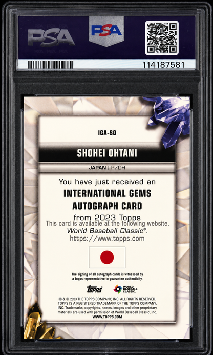 2023 Topps World Baseball Classic International Gems Autographs #IGASO Shohei Ohtani Auto /10 – PSA 8 NM-MT