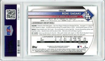 2025 Bowman Chrome Rookie Auto Green Refractor Roki Sasaki #CRARS /99 PSA 9 Mint | RC Auto | Dodgers