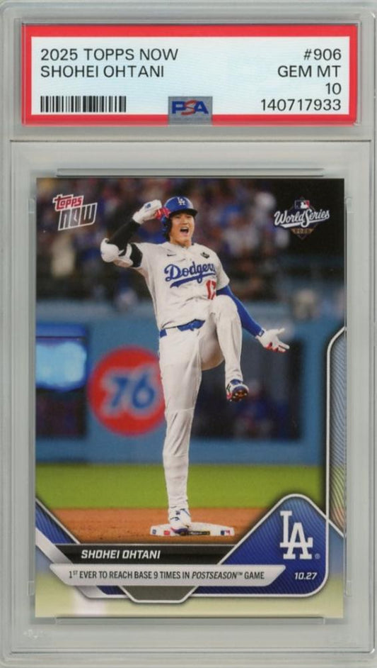 2025 Topps Now #906 Shohei Ohtani Reaches Base 9 Times in a Postseason Game – PSA 10 Gem Mint