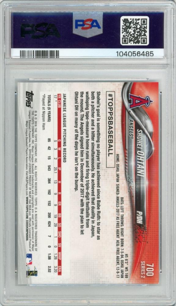 2018 Topps #700 Shohei Ohtani Pitching Rookie Card PSA 9 Mint | RC | Los Angeles Angels