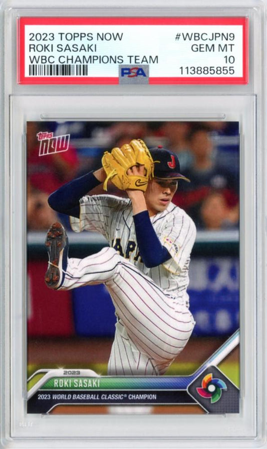 2023 Topps Now WBC Champions Team #WBCJPN9 Roki Sasaki PSA 10 Gem Mint | Team Japan | Pre-MLB | World Baseball Classic
