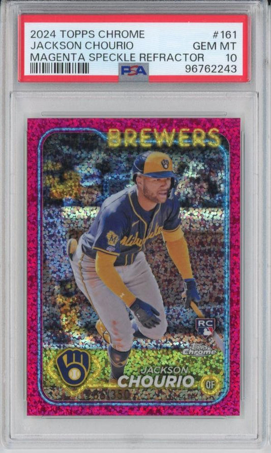 2024 Topps Chrome Jackson Chourio RC Magenta Speckle Refractor /350 PSA 10 Gem Mint #161
