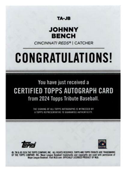 2024 Topps Tribute Johnny Bench Autograph /50 – Serial Numbered 40/50